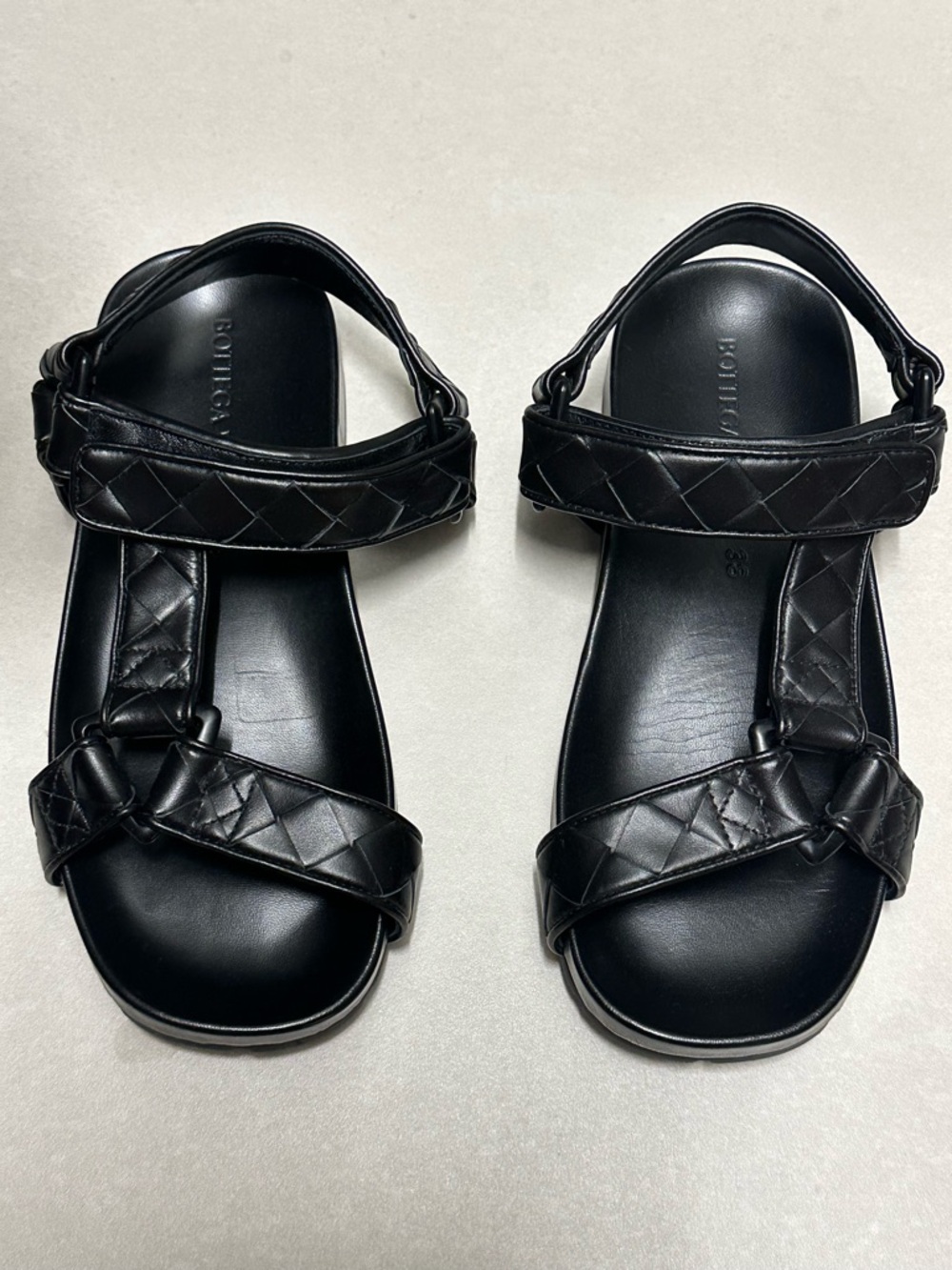 Bottega Veneta Black Quilted Leather Sport Sandals